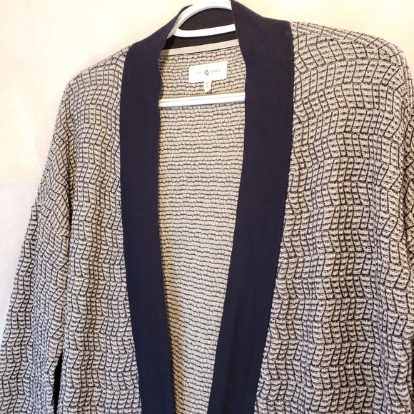 Lou & Grey Navy Gray Knit Open Front Cardigan - Picture 2 of 7